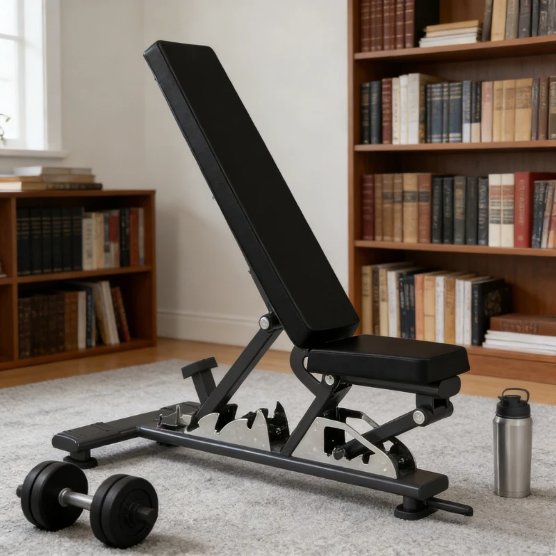 Black Dual-Function Dumbbell Fitness Bench, Ergonomic Pad Training Bench, Durable for Commercial Gyms/Home Use