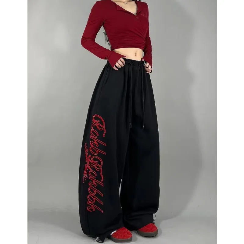American Vintage Letter Print Y2K Pants Street Personality Trendy Sweatpants Woman Winter Fashion All-match New Pants for Women