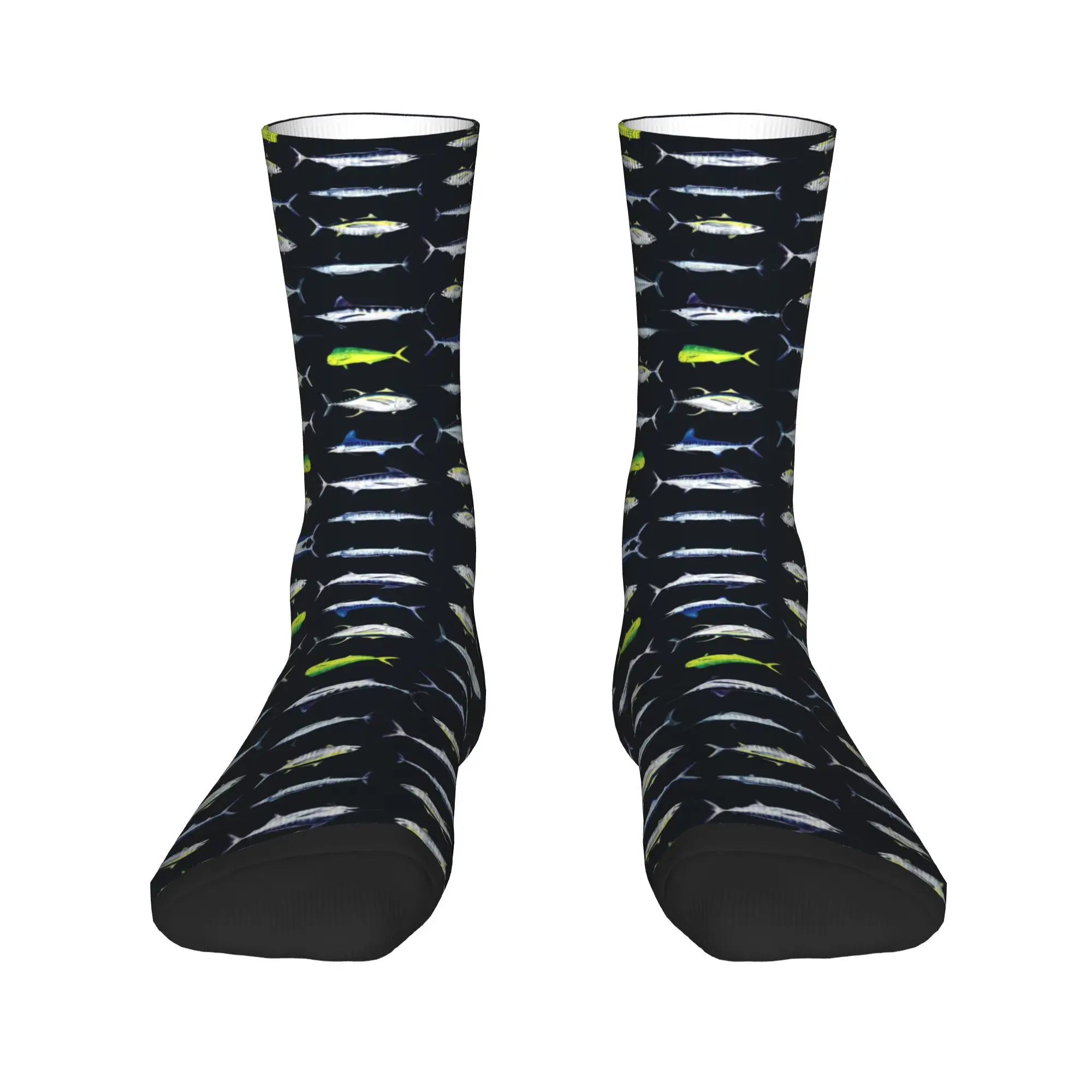 

SPORTFISH Pattern Dark Navy Blue BlackYellowfin tuna Socks Harajuku High Quality Stockings Long Socks for Unisex Gifts