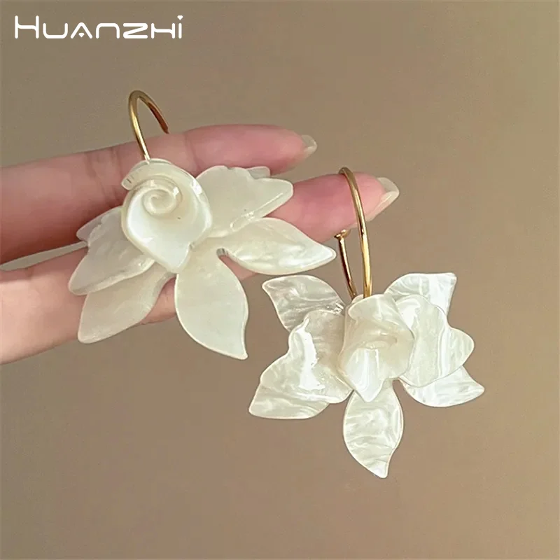 HUANZHI orecchini di fiori grandi in acrilico Vintage per le donne ragazze matrimonio esagerato romantico festa francese tendenza gioielli regali