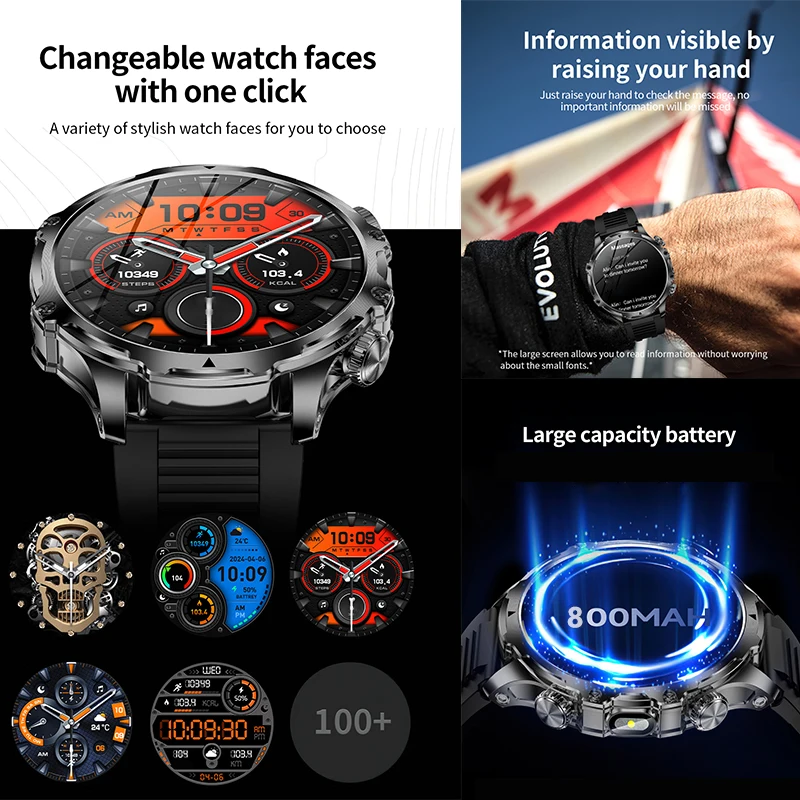 2024 Nuovo orologio intelligente da uomo con chiamata Bluetooth da 1,85 pollici 360 * 360 Risoluzione HD IP67 Orologio intelligente con monitoraggio della frequenza cardiaca impermeabile