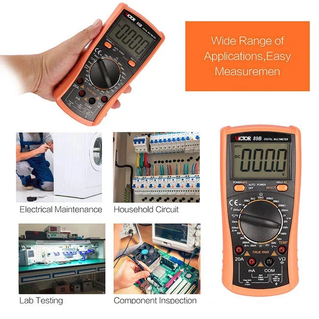 RUOSHUI 89B 1999 Counts Lcd Display Data Hold Digital Multimeter Tester Multimeter Digital Professional with Diode Test AutoOff