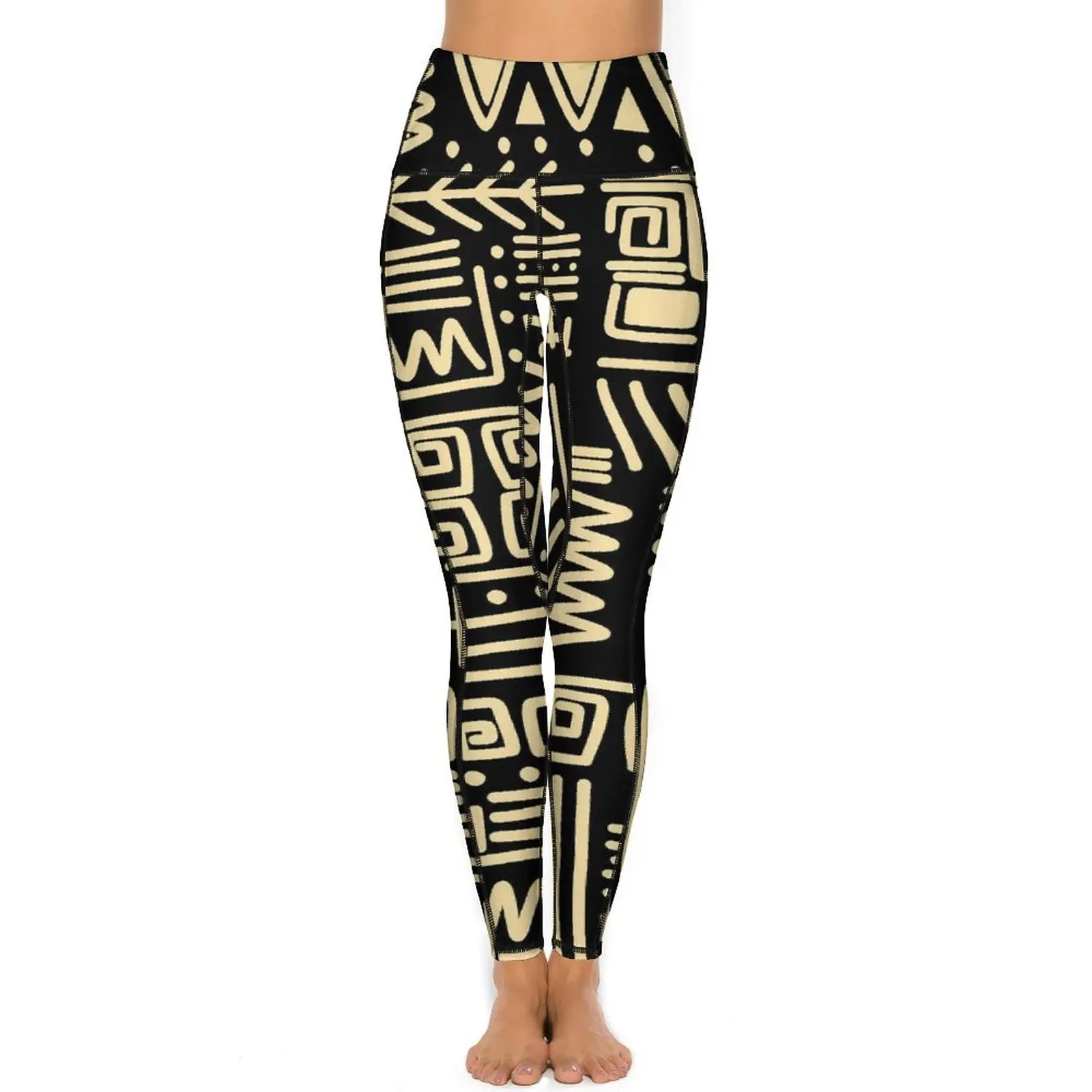 Pantalones de Yoga étnicos de color negro, Leggings con estampado de Graffiti abstracto, cintura alta, medias deportivas de moda, Leggings elásticos para Fitness