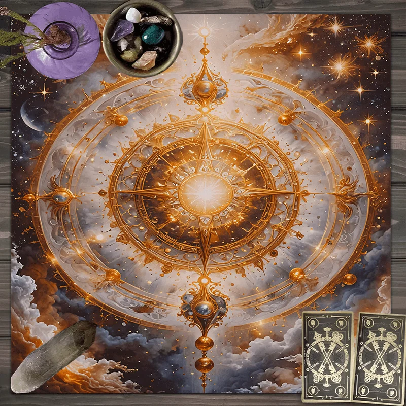 Astrology Tablecloth Golden Star Astrology Tarot Array Round Table Altar Esoteric Decoration Nebula Effect