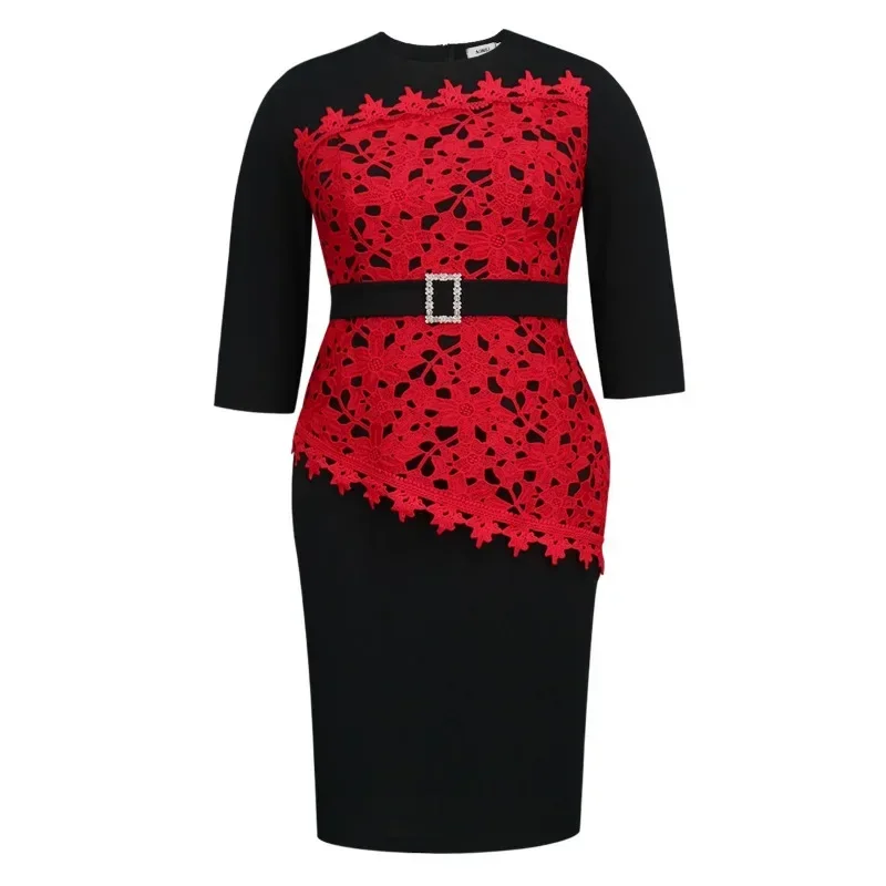 Red Lace Bodycon Dresses for Women O Neck Short Sleeve High Waist Package Hip Midi Evening Birthday Party Outfits 2025 New