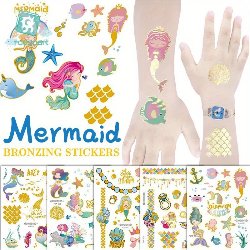 12pcs Gold Printed Cute Mermaid Scales. Waterproof Temporary Stickers - Suitable for Arms, Face, Collarbone