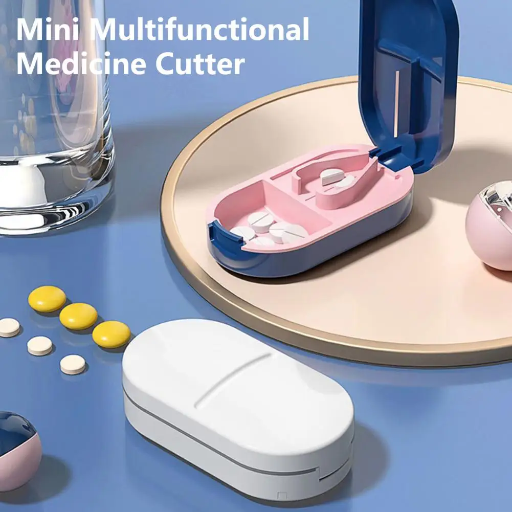 Practical Plastic Travel Pill Cutter Box Tablet Cutter Splitter Case Food Grade Easy to Carry Pill Cutter Box for Patient