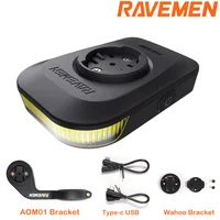 RAVEMEN FR300 FR160 Faro diurno para bicicleta AOM01 Soporte compatible con Garmin Wahoo GPS Seguridad en bicicleta Visibilidad lateral Luz delantera