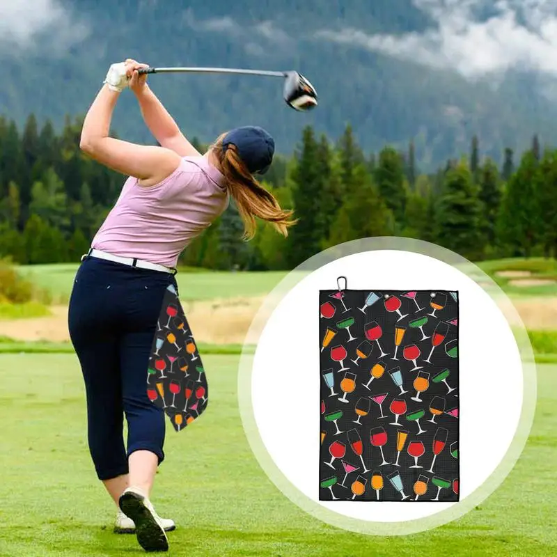 Microfiber Golfhanddoek Golflap Met Golflap Carabiner 24X16 Inch Golfclub Reiniger Met Wijnglas Afdrukken Golfreiniging