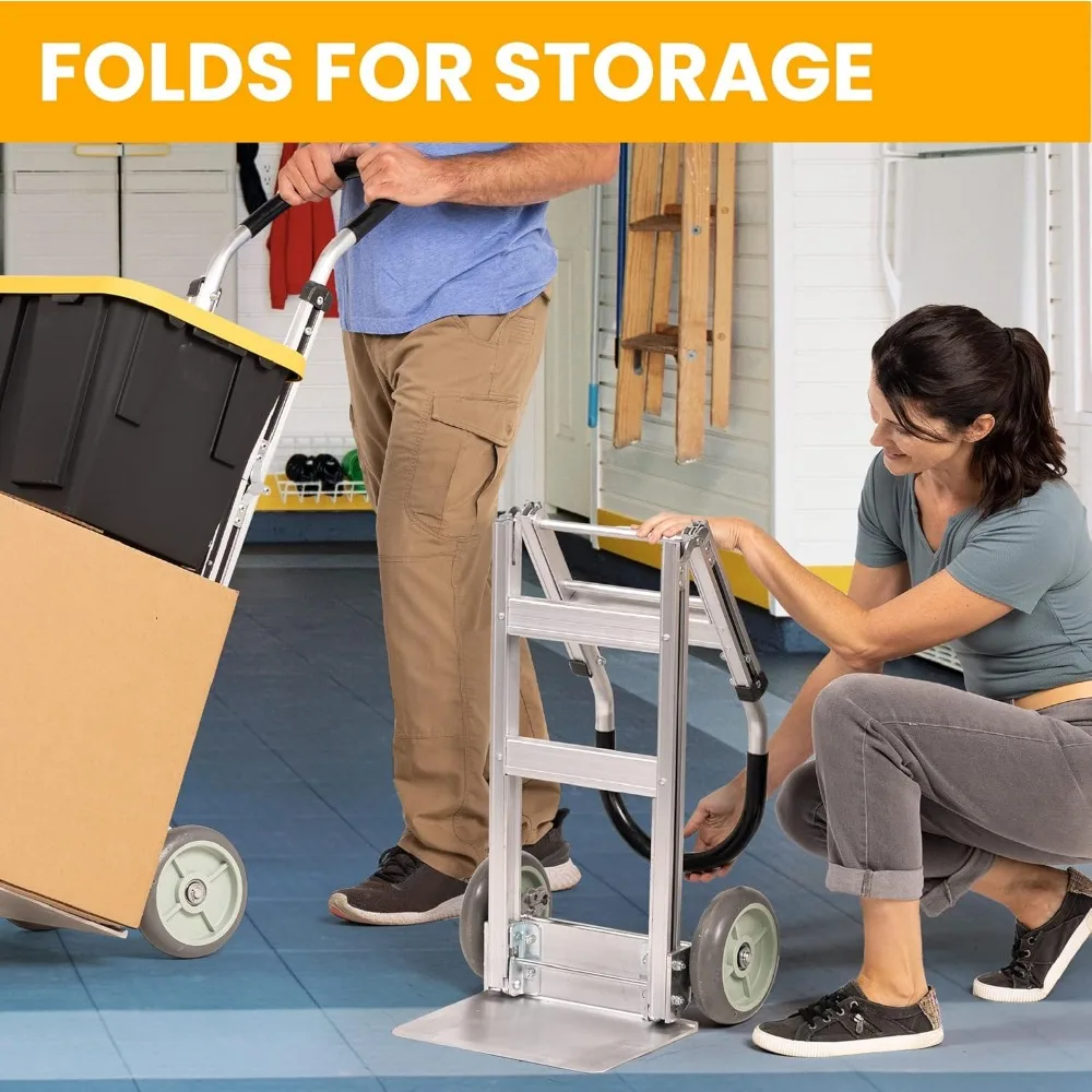 Fully Assembled Foldable Hand Truck with 8" Mold-On Rubber Wheels – Horizontal Loop Handle. 500 Lb. Capacity Dolly