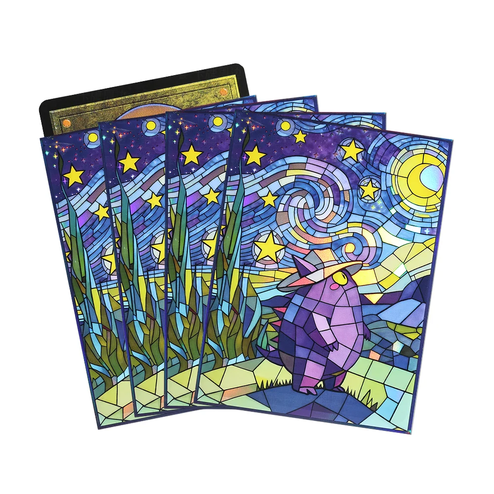 60 Stück 66x91mm Holographische Glas-Effekt Laser-Kartenhüllen Glänzende Spielkarten-Schutzhüllen für PKM/PTCG/TCG Spielkarten – Detail 12