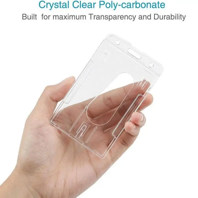 2 Card Id Badge Houder Transparant Clear Verticale Harde Kaarthouder Stijve Id Card Protector Case Met Duim Notch Slot keten