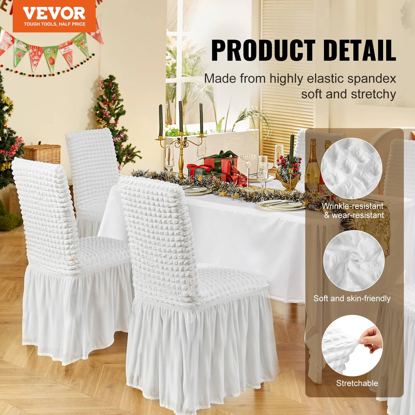 VEVOR 4pcs Folding Chair Covers with Skirt Stretch Chair Slipcover Spandex Chair Protector Elastic Wedding Chair Decoration