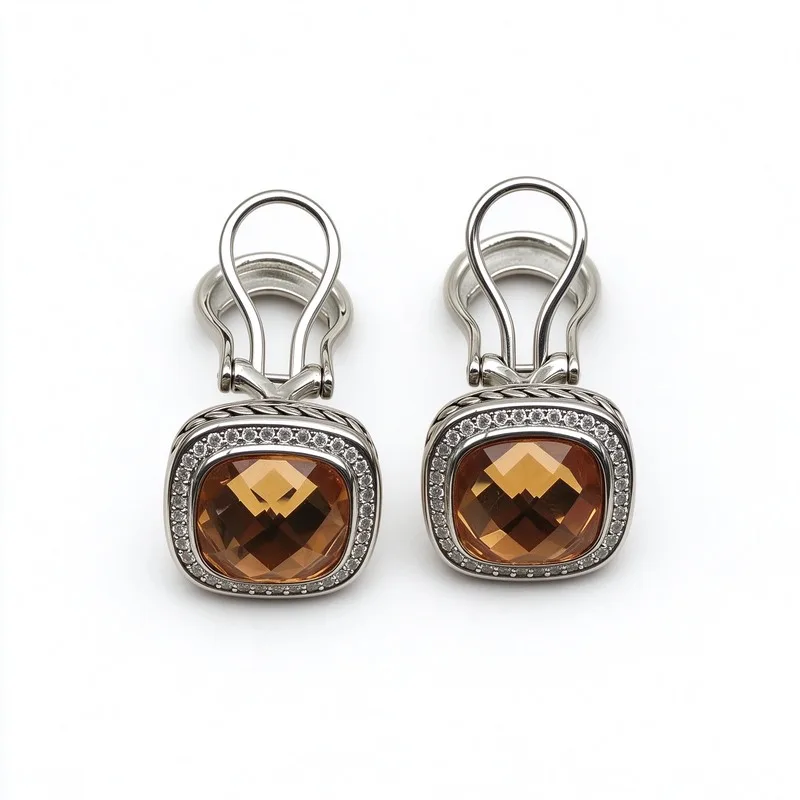 Square Gemstone Stud Earrings, 14mm Cushion Stone with CZ Halo, Ring Hook, Silver and Gold Plated, Champagne Red White Purple Blue Black Green Stones, Hypoallergenic High Quality Alloy, Durable Polished, Lightweight Daily, Elegant Jewelry, Gift for Her