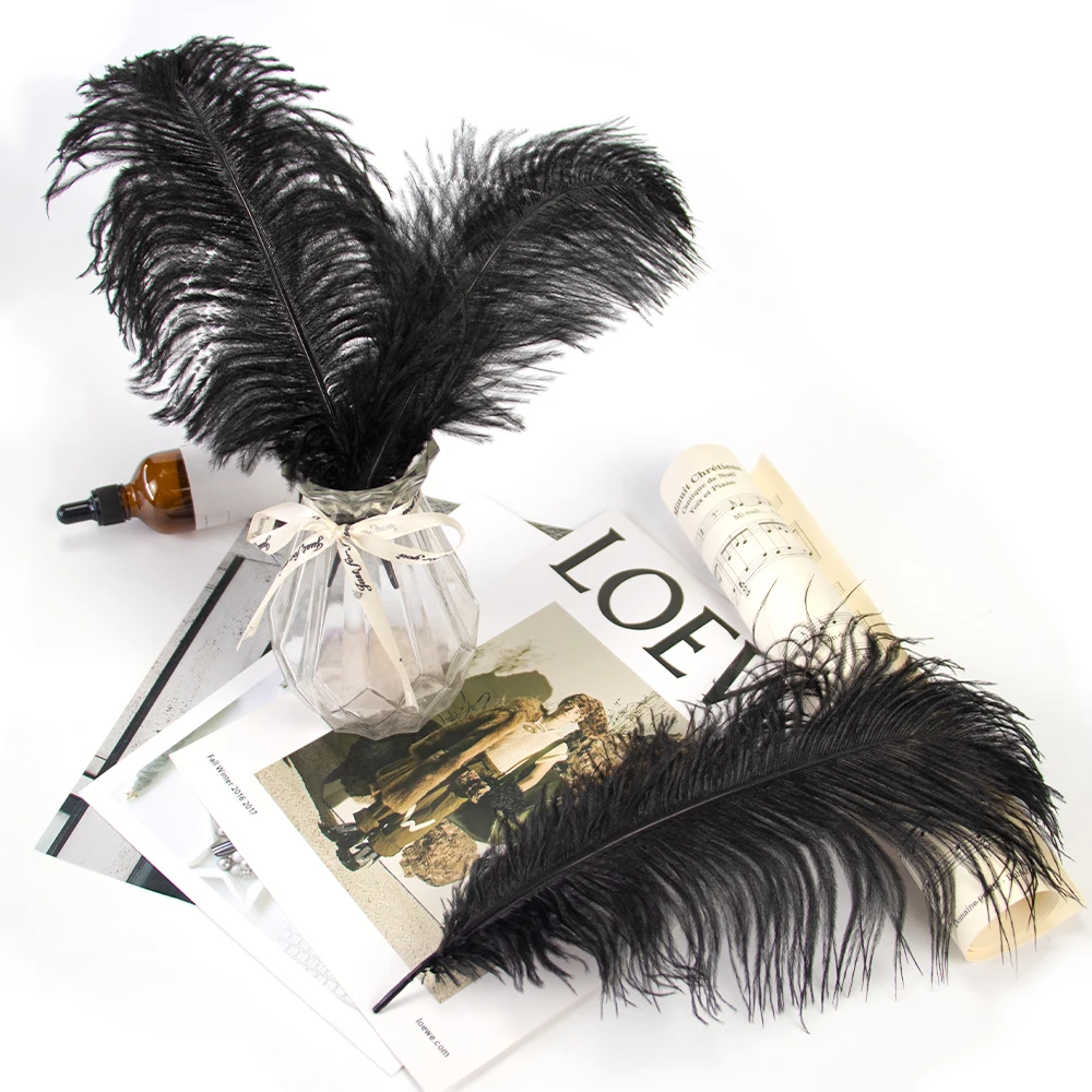 10Pcs Black Ostrich Feathers 15‑40cm Natural Plumes for DIY Craft Wedding Party Costume Headdress Home Decoration Accessories