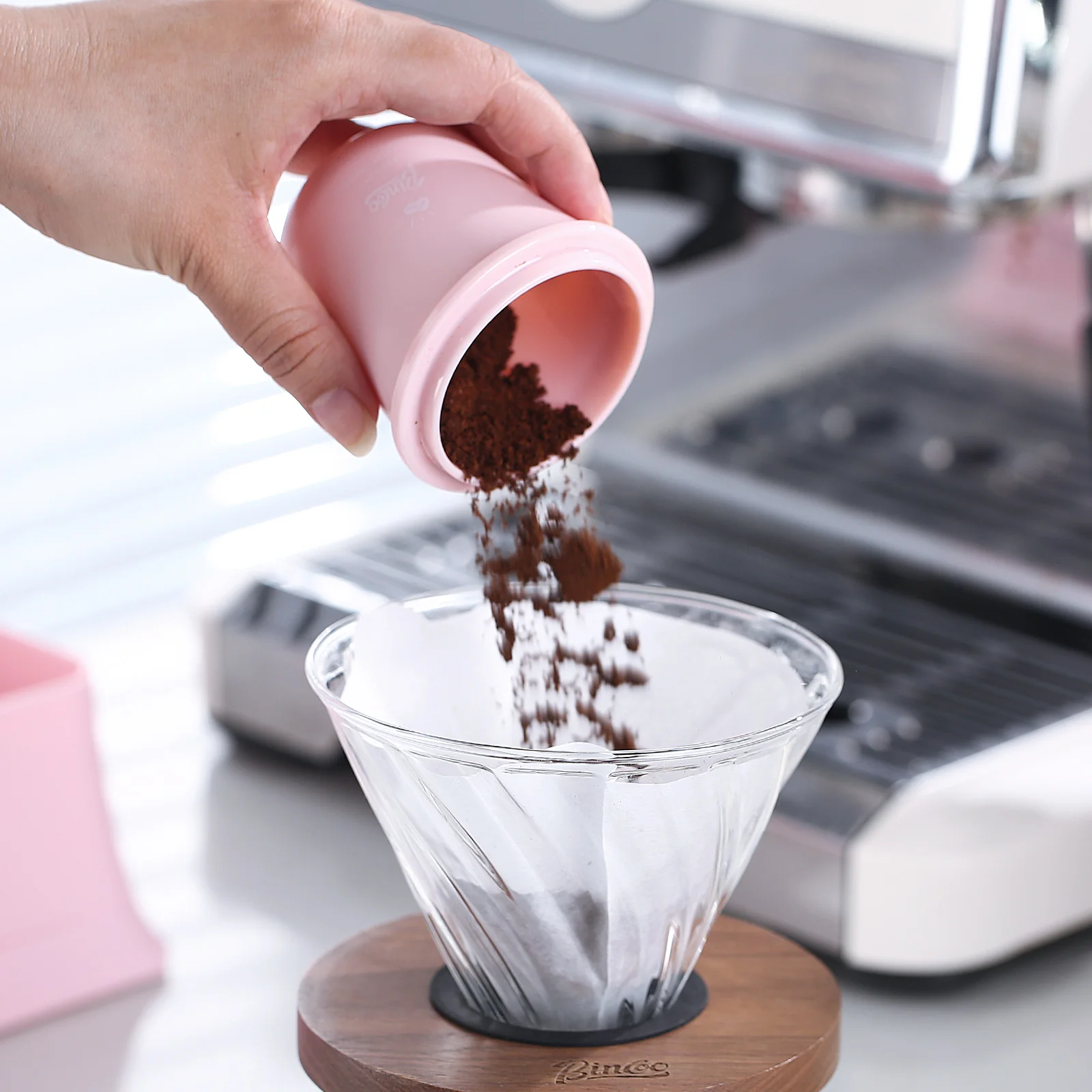 

Bincoo Espresso Cup Plus Measuring Cup Feeder Coffee Funnel Cups 51/58MM Coffee Powder Cup Home Barista Coffeeware Accessories