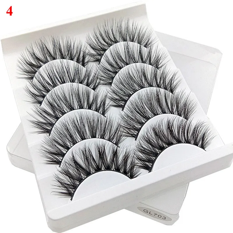 3D Faux Mink Cílios Postiços, Grosso Fluffy Lash Extensão, Volume Natural, Cílios Wispy, Maquiagem Acessórios Eye, 5 Pares