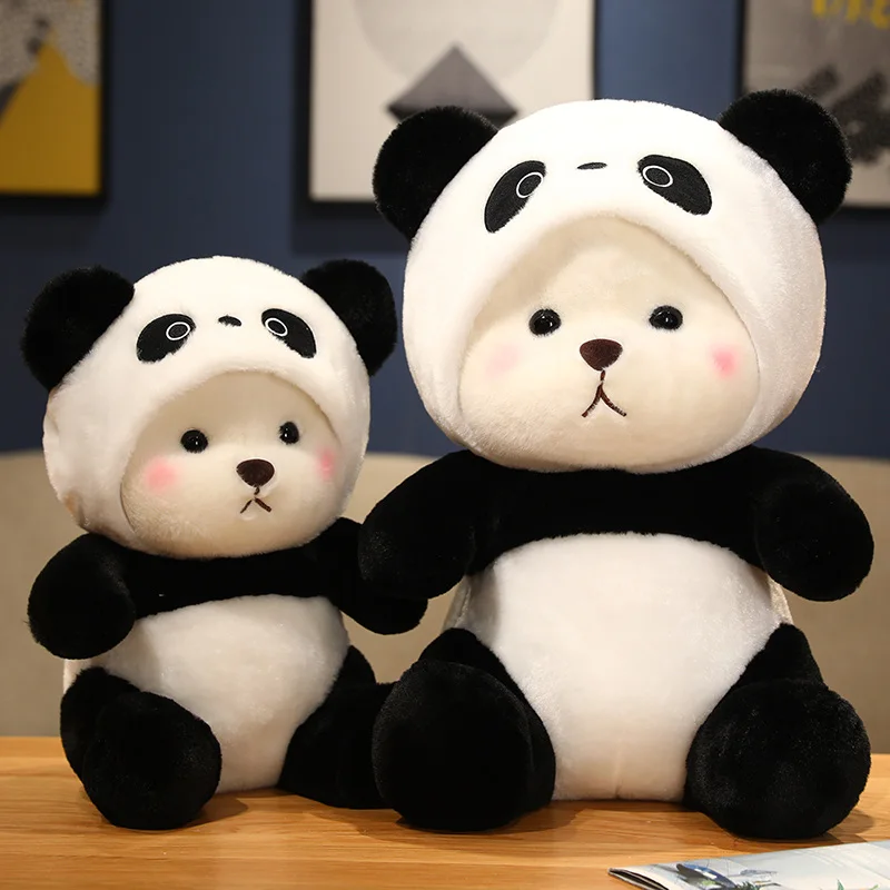 Urso Kawaii Cosplay Panda Boneca, Brinquedo De Pelúcia Com Capuz, Cartoon Zoo Animal Plushie, Presente Peluche Sentado