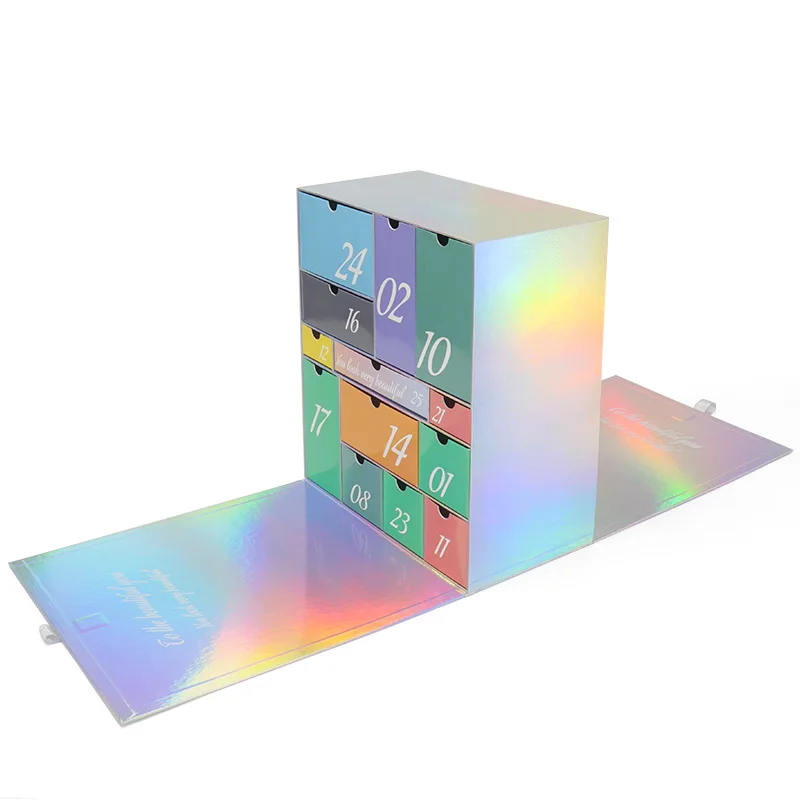 2025.Luxury Silver Laser Double Side 25 Days Beauty Advent Calendar Box Packaging With Ribbon - Image 3