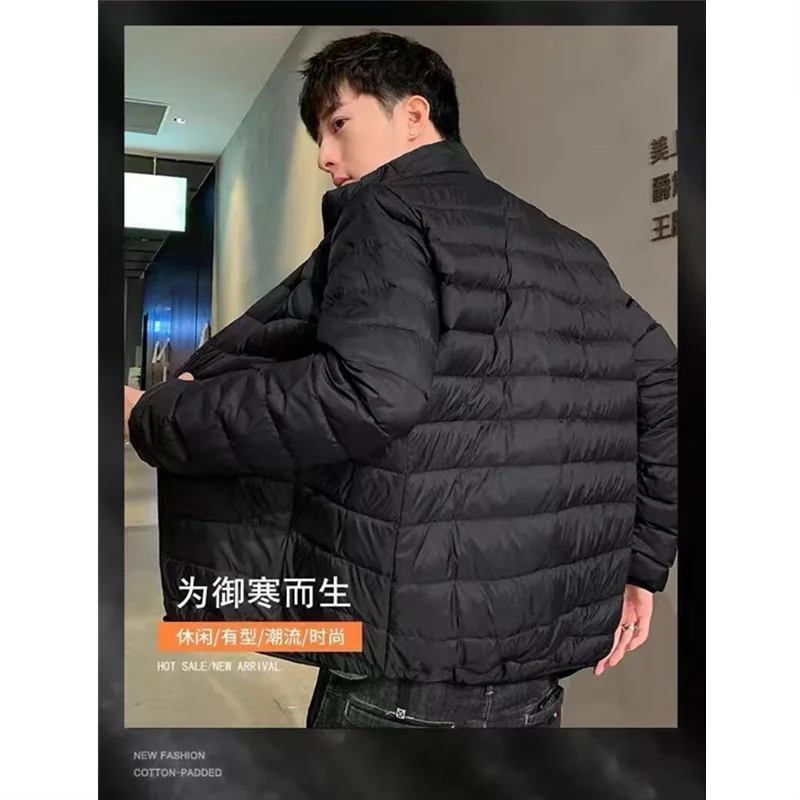Lightweight Parkas Men's Solid Fashion Slim Warm Stand Collar Jackets Cold-proof Windproof Outdoor Sports Casual Padded Jacket