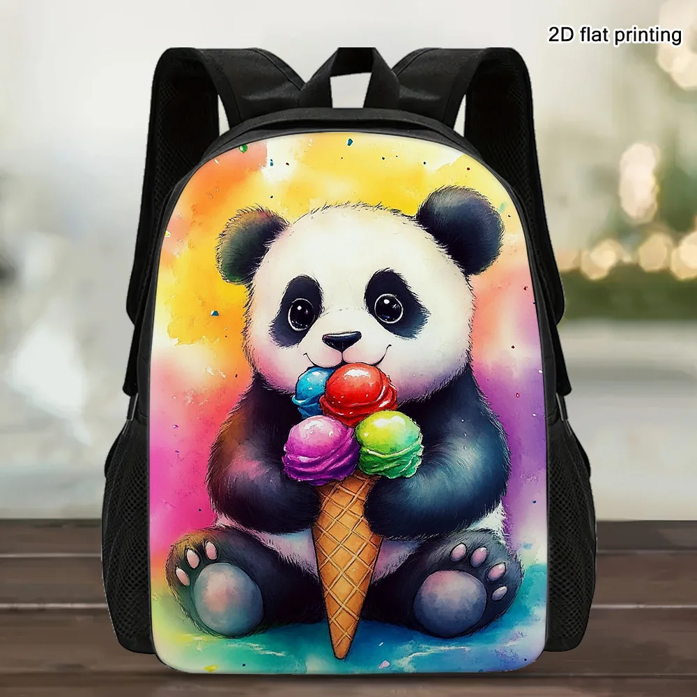 

A 2D flat print backpack with a rainbow ice cream bear pattern - a lightweight and sturdy student bag with removable shoulder
