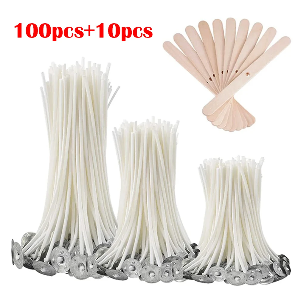 110pcs Wicks and Holder Original Smokeless Candle Wicks Soy Wax Core Woven Cotton Core Kerosene Lamp Wax Line Wood Accessories C