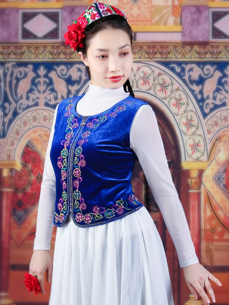 刺繍中国国家新疆ダンス衣装女性人工ダイヤモンドベスト国家スペインフラメンコチベットダンスウェア