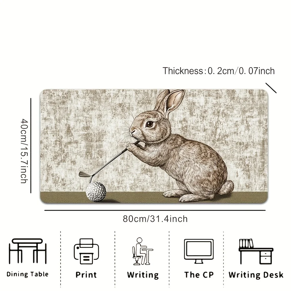Vintage Rabbit Golf Desk Mat, Extra Large Animal Mouse Pad, Non-Slip Waterproof Keyboard Mat for Office & Home Decor