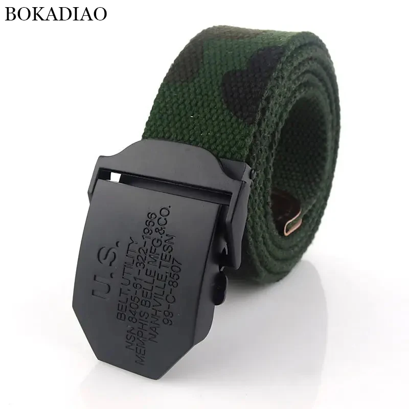 BOKADIAO Men&Women Military Canvas Belt Luxury Black US Metal Buckle Jeans Belt Army Tactical Belts for Men Waistband Strap Male