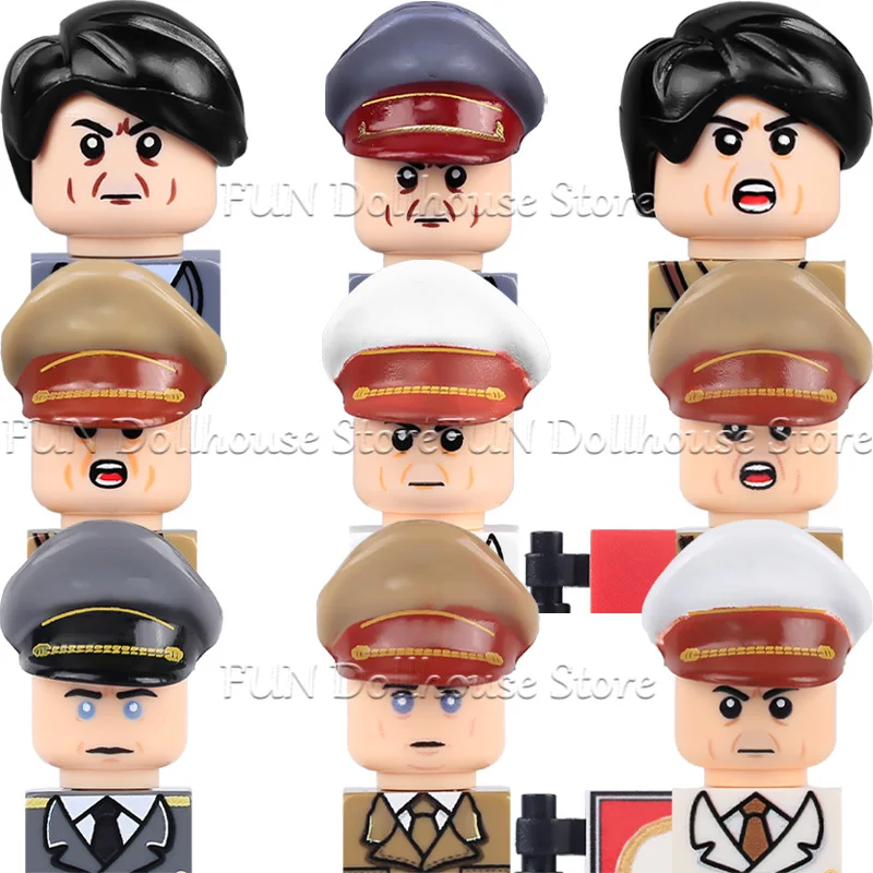 

WW2 Military War Soldier Figures Building Block Army Infantry Officer German Diplomat Hat Flag Accessories UV Printed Bricks Toy