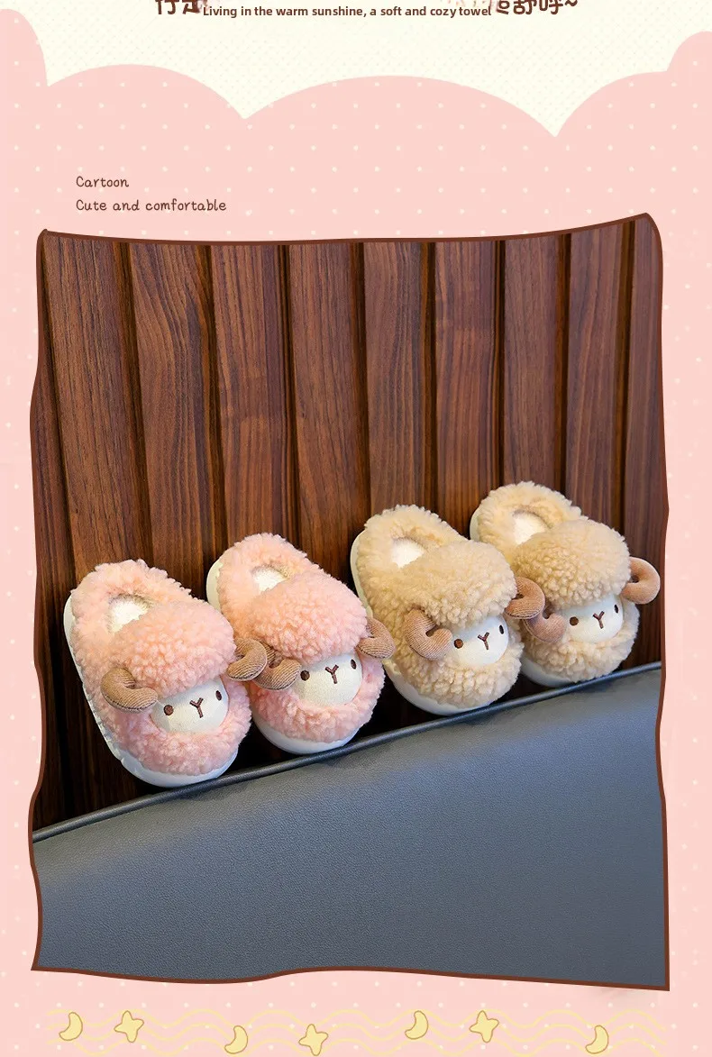 Winter-Kinder-Baumwollpantoffeln für Jungen und Mädchen, Warme Rutschfeste Hausschuhe, Modische Niedliche Cartoon-Alpaka Kinder-Eltern-Kind-Plüschschuhe – Detail 6