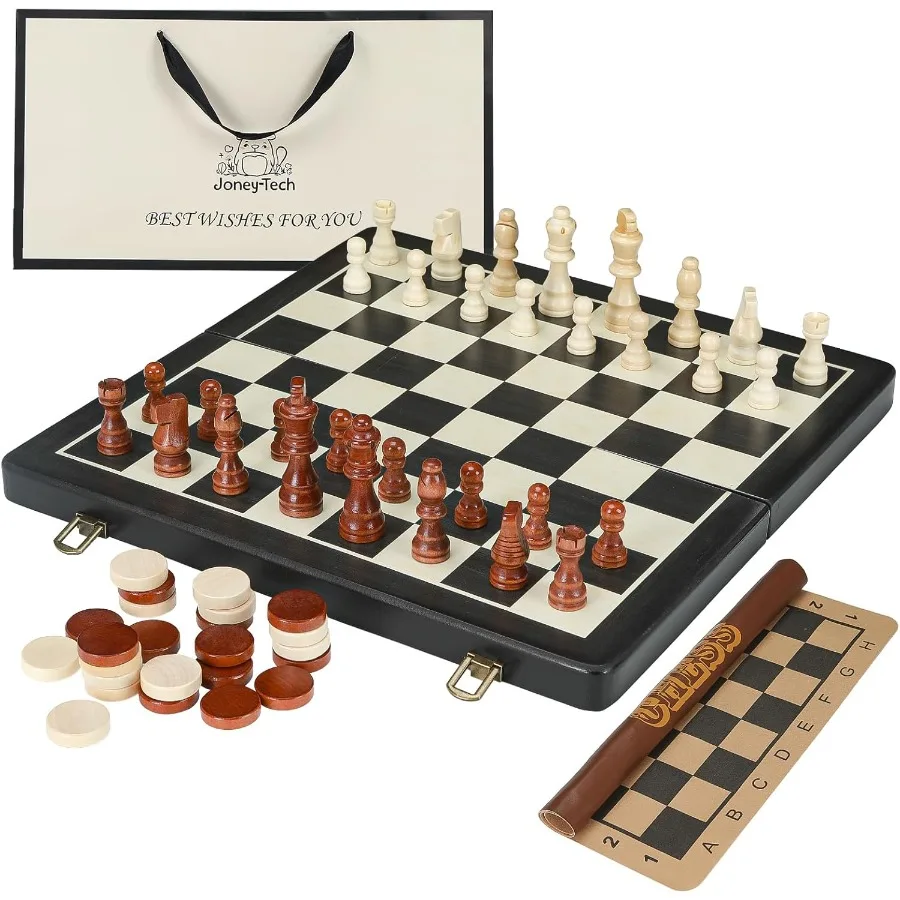 16 مجموعة شطرنج خشبية 2 في 1 مجموعة لعبة الداما الشطرنج المغناطيسية القابلة للطي مع ألعاب لوحة الشطرنج المحمولة للسفر هدية للبالغين I