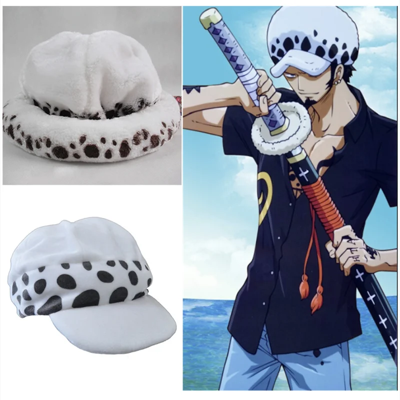 Anime wieczna pamięć Trafalgar Law czapka Cosplay kostiumy Unisex biała plama pluszowa czapka akcesoria kolekcja rekwizytu prezent na Halloween