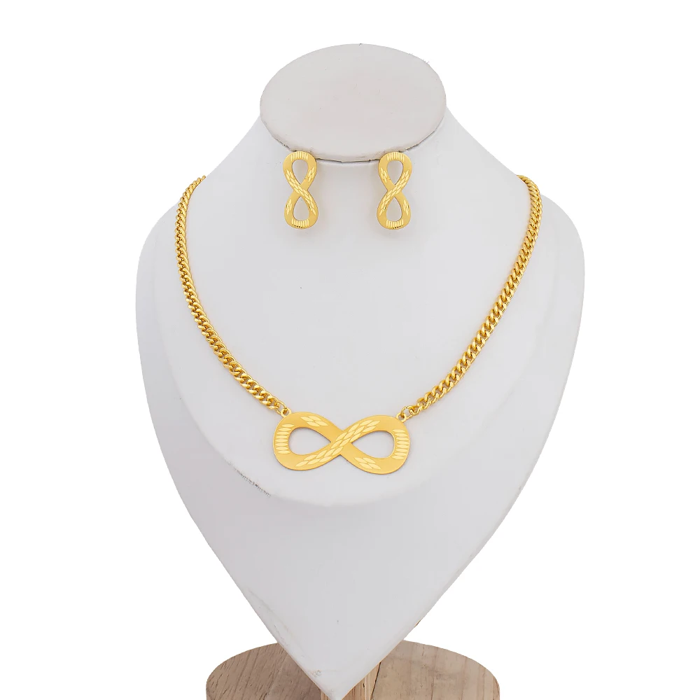 Fashion Luxury 8-word Shaped Infinity Necklace Earrings Set Women Stainless Steel Jewelry Birthday Holiday Couple Gift Wholesale