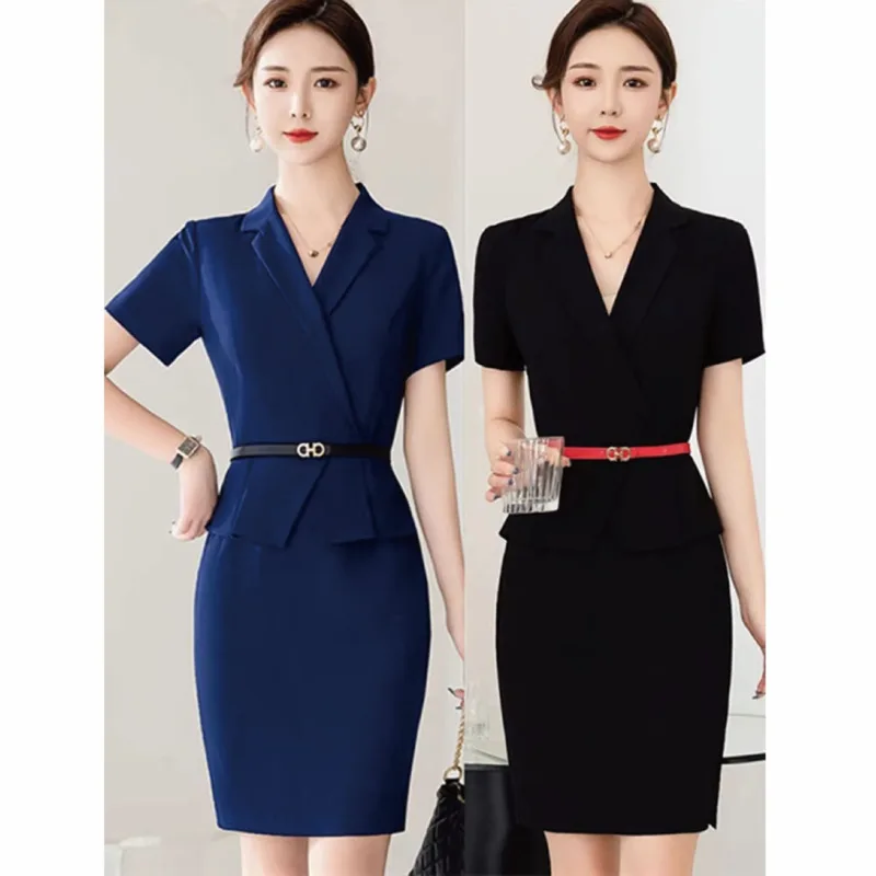 Professional Elegant Dress For Women Jewelry Store Workwear Summer Slim Popular Fit Short Sleeve Bodycon Dress Beauty Salon