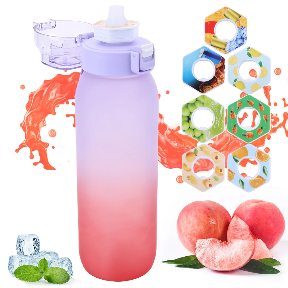 1000ML Flavored Water Bottle with 7 Flavor Pods Fragrance Smelling Water Bottle Portable for Travel Climbing Hiking Outdoor Spor