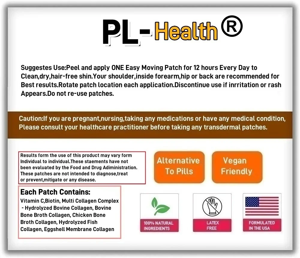 30 Patches Patches Transdermicos Peptídeo de Colágeno Hidrolisado para Mulheres - Apoio para Pele, Cabelo e Unhas