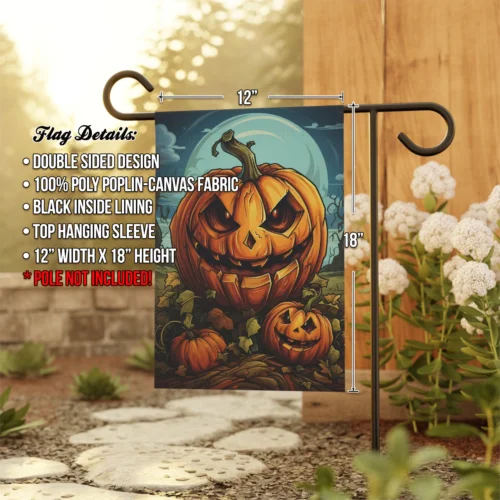 Spooky Halloween Garden Flag. Carved Pumpkin, Jack-o-Lantern, Mom Gift for Her