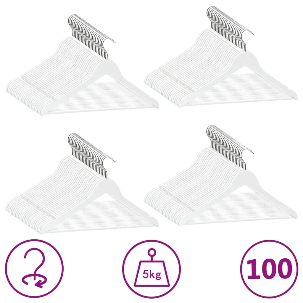 100-Piece Non-Slip White Hardwood Clothes Hangers Set - Durable & Space-Saving Solution