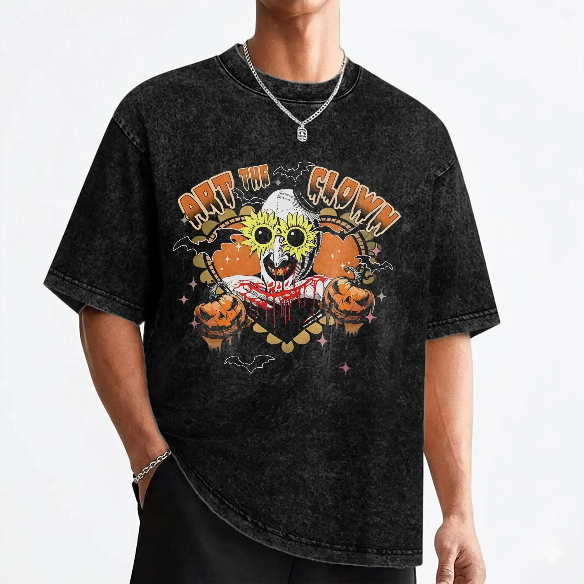 Terrifier Clown Happy Holliday Halloween T Shirts Washed Short Sleeve Harajuku T-Shirt  Vintage Men Women Streetwear Summer Tees