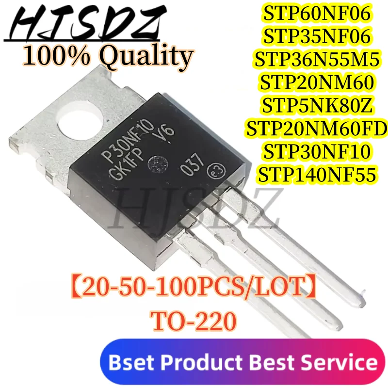 【10-30PCS】STP60NF06 P20NM60FD P65NF06 P36N55M5 P20NM60 P30NF10 P140NF55 P5NK80Z TO-220 N-channel enhancement-mode power MOSFET