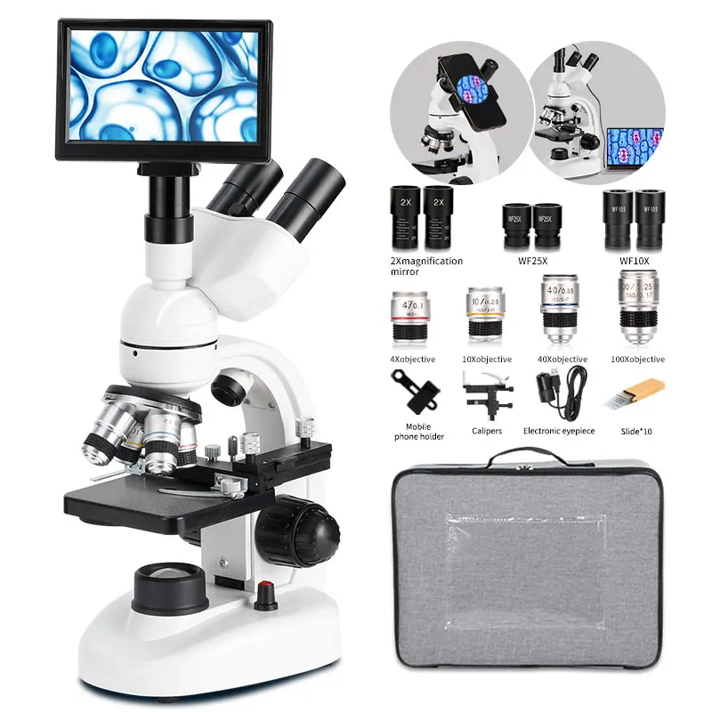 For led light compound  laboratory with hd lcd screen trinocular microscope biological