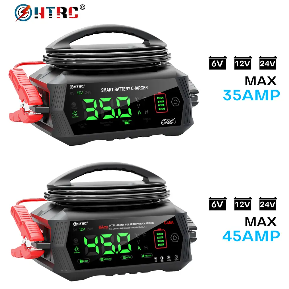 35A/45A Portable Smart Car Battery Charger for 6V, 12V & 24V Batteries