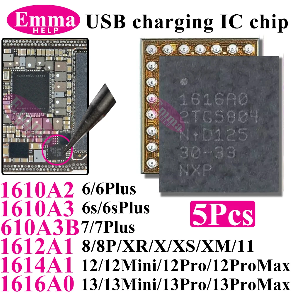 5pcs USB U2 Charging IC Chip 610A3B 1612A1 1614A1 1616A0 1610A3 1610A2 Charger Tristar for iphone 11 12 13 Pro Max X 6 7 8 Plus