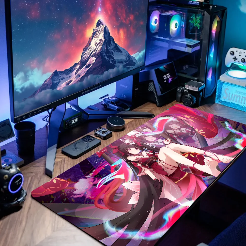 

Anime Girls Natural rubber non-slip Sparkle Honkai Durable Kawaii Amiable biurko Large soft 40X90 Honkai Impact office Mousepad