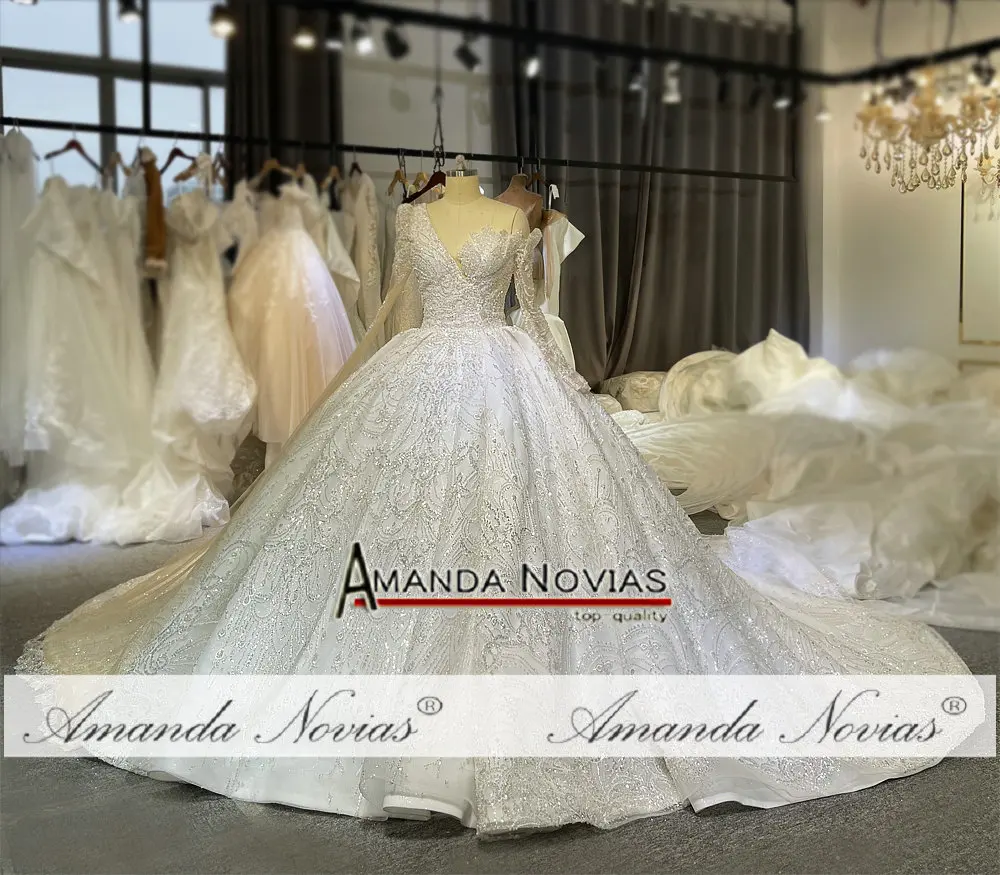 Customized Amanda Novias Special Long Sleeve Asymmetry Wedding Dress NS4783