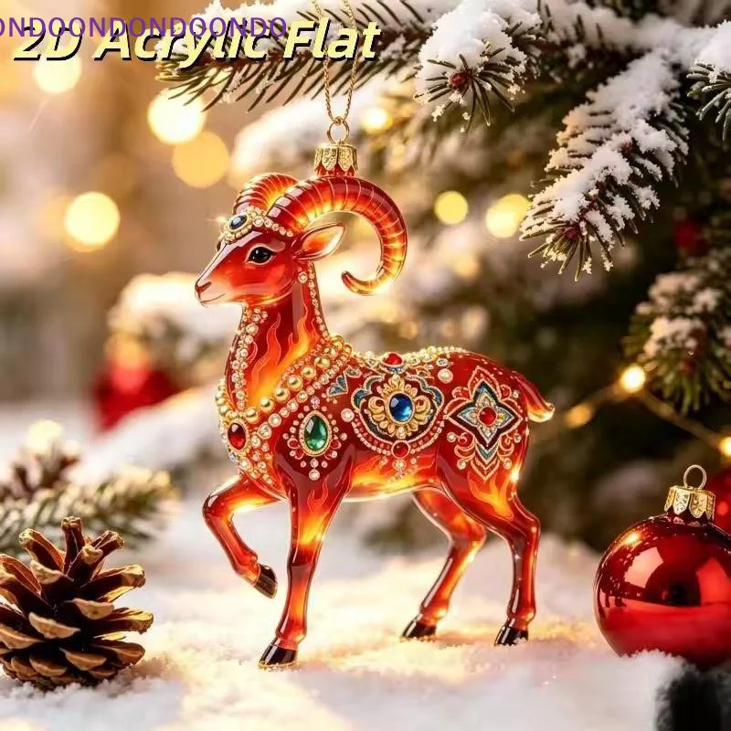 1Pcs Auspicious Red Gold Design 2D Acrylic Chinese Zodiac Goat Hanging Ornament For Spring Festival New Year Home Decoration