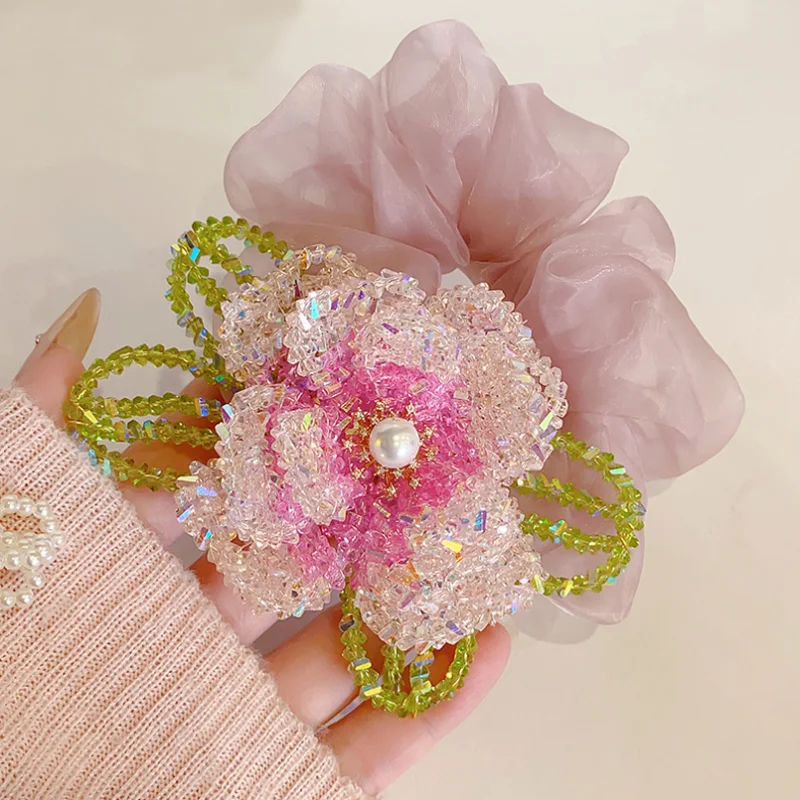 New Chinese Style Peony Flower Hair Ring Women Coiled Hair Rope Exquisite Handmade Hair Bands Sweet Hair Ties Headwear