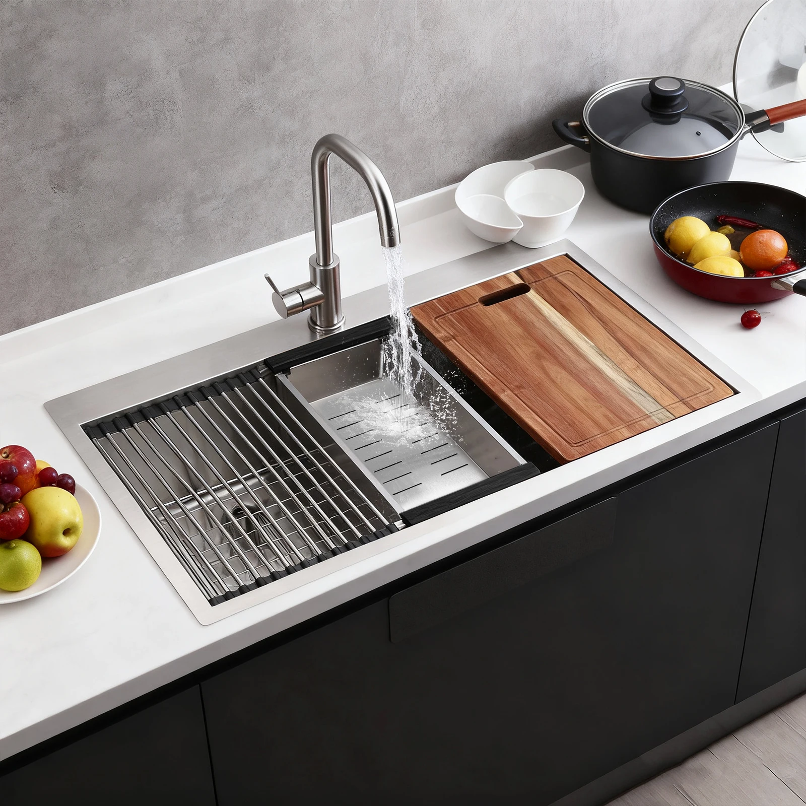 

16 Gauge Undermount Kitchen Sink Stainless Steel 30/33 Inch Built-in Kitchen Sink with Accessories Single Bowl Ledge Workstation