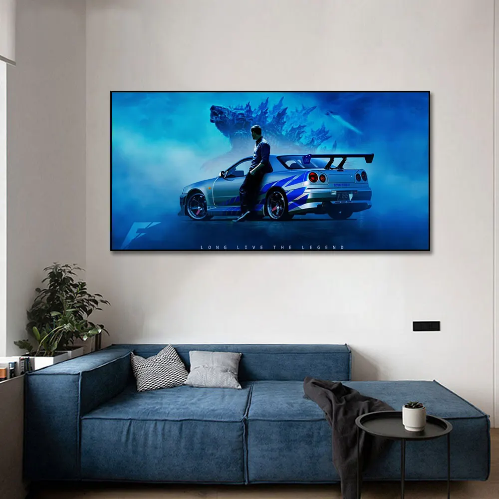 Paul Walker's Nissan Skyline GTR R34 Modern Car Canvas Art Painting Posters and HD Print Pictures for Living Room Home Decor